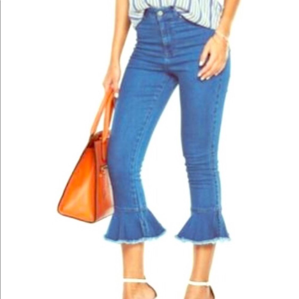 Inc Denim Skinny Leg Crop Sz 8 Ruffle Bottom New